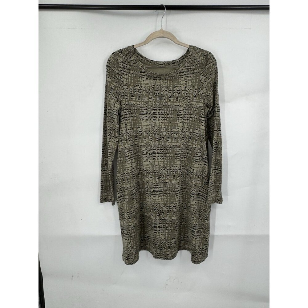 Pact Size S Revive Organic Cotton‎ Stretch Long Sleeve Swing Shirt Dress Olive